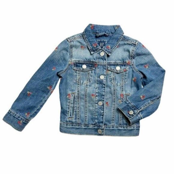 Gap Other - Gap Girls Floral Flowers Embroidered Denim Blue Jean Jacket Pocket XL